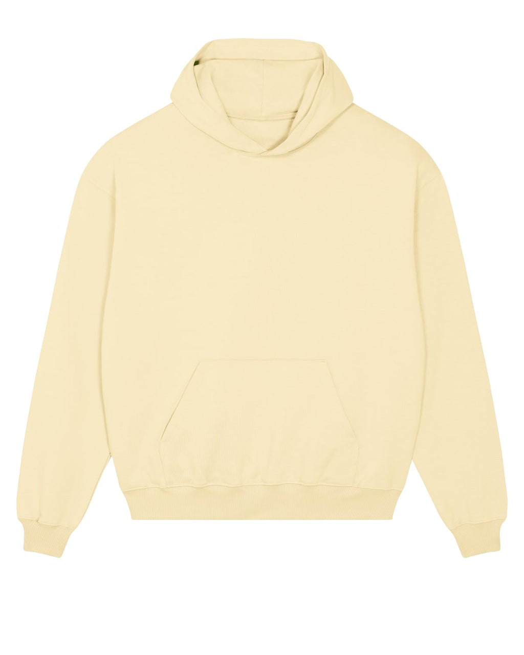 Schnittvorlage des Boxy Unisex-Hoodies – Vorderansicht in Soft Yellow