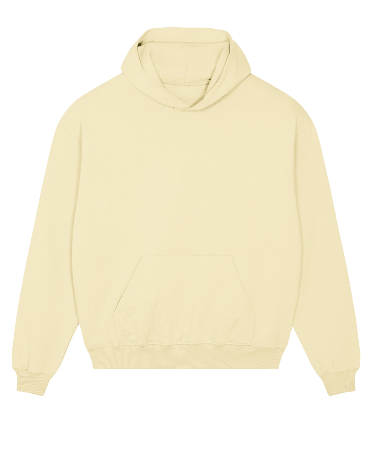 Schnittvorlage des Boxy Unisex-Hoodies – Vorderansicht in Soft Yellow