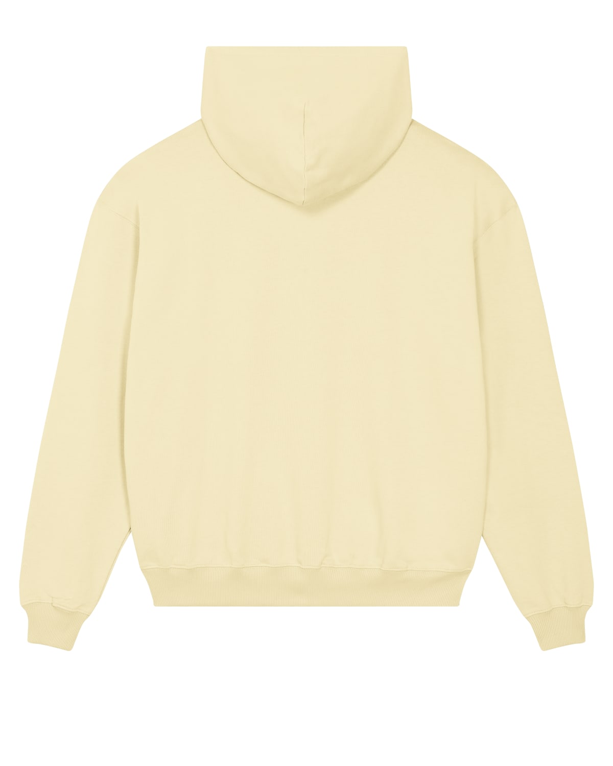 Schnittvorlage des Boxy Unisex-Hoodies – Rückansicht in Soft Yellow