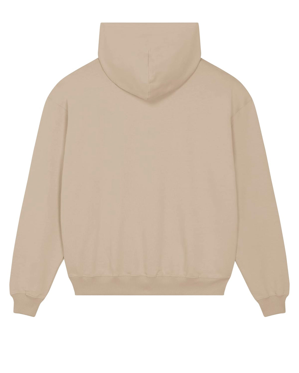 Schnittvorlage des Boxy Unisex-Hoodies in Desert Dust – Rückansicht
