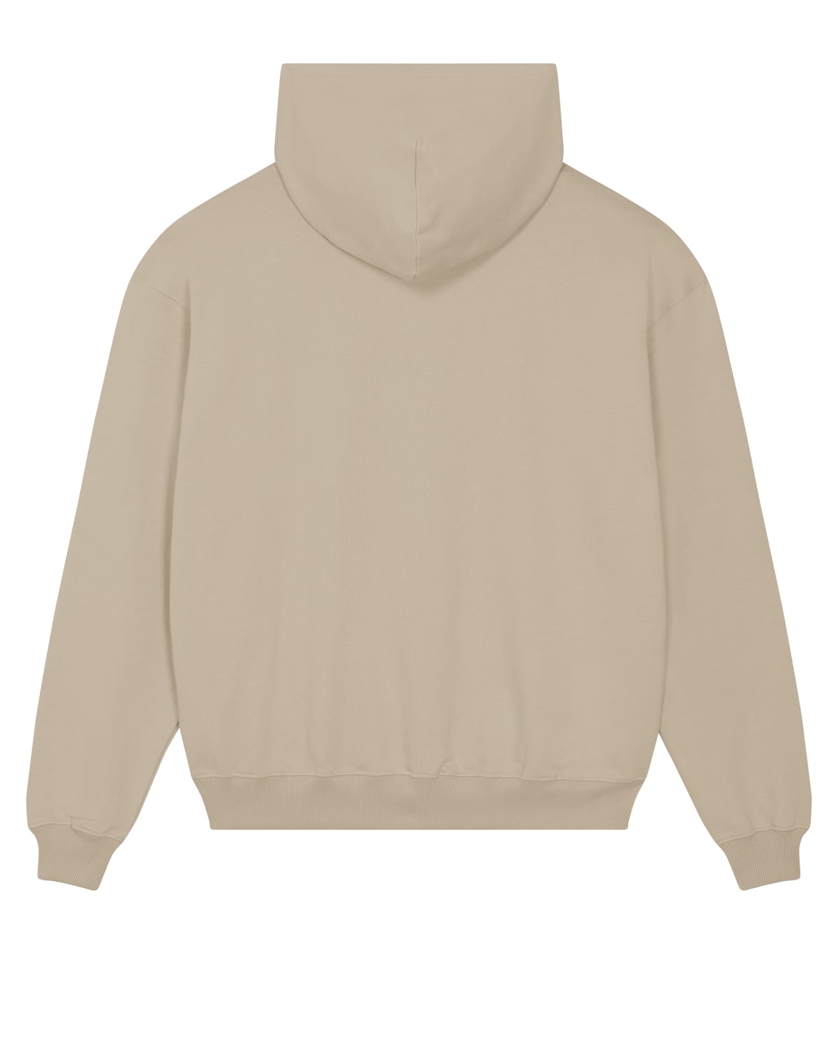 Schnittvorlage des Boxy Unisex-Hoodies in Desert Dust – Rückansicht
