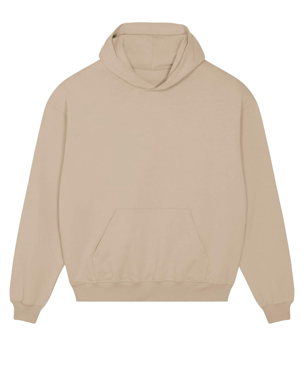 Schnittvorlage des Boxy Unisex-Hoodies in Desert Dust – Vorderansicht