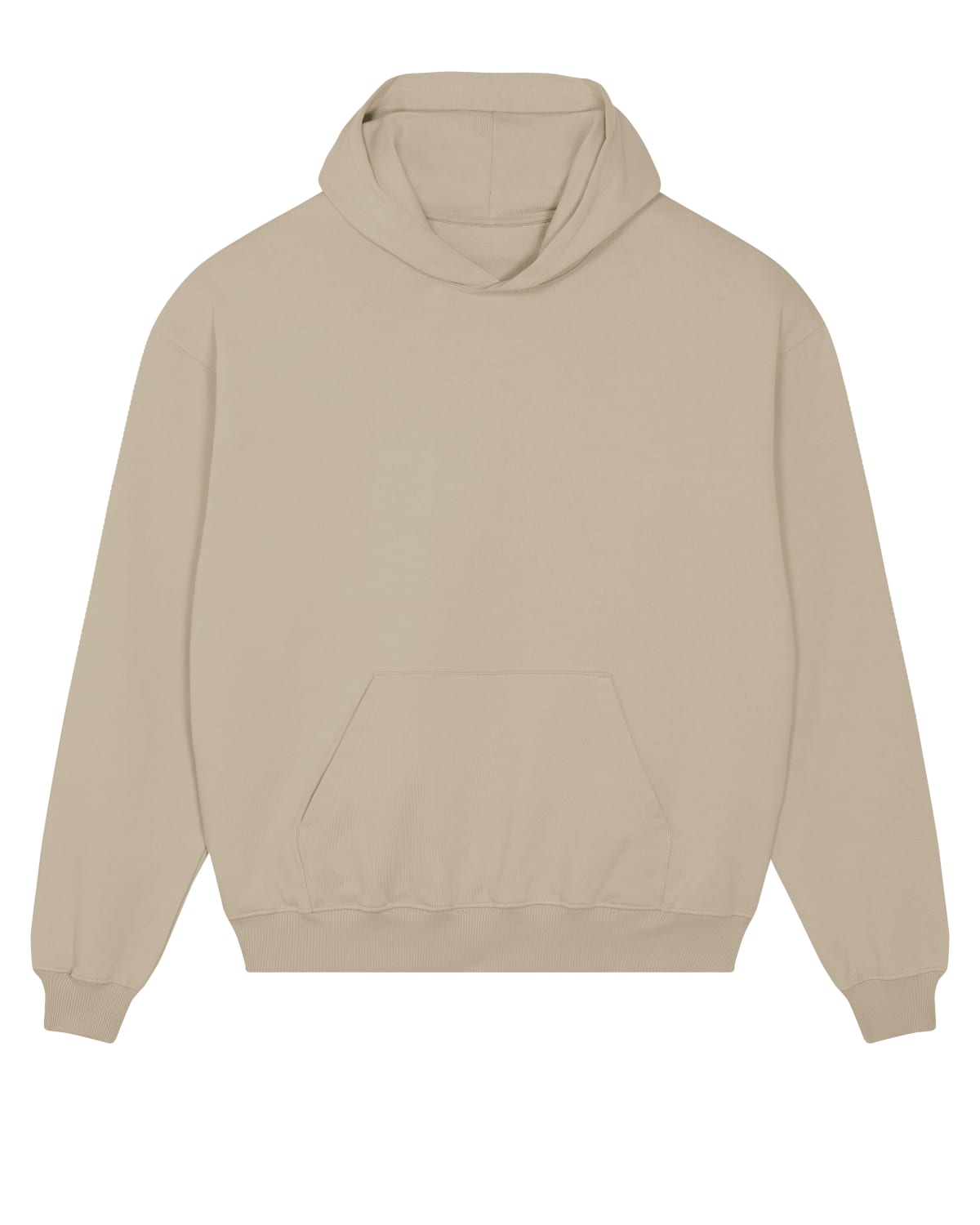 Schnittvorlage des Boxy Unisex-Hoodies in Desert Dust – Vorderansicht