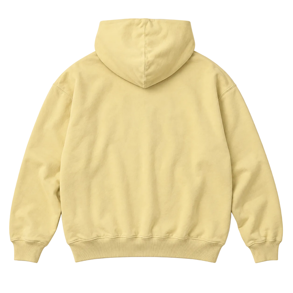 MORE AMORE Boxy Unisex-Hoodie in Soft Yellow – Rückansicht