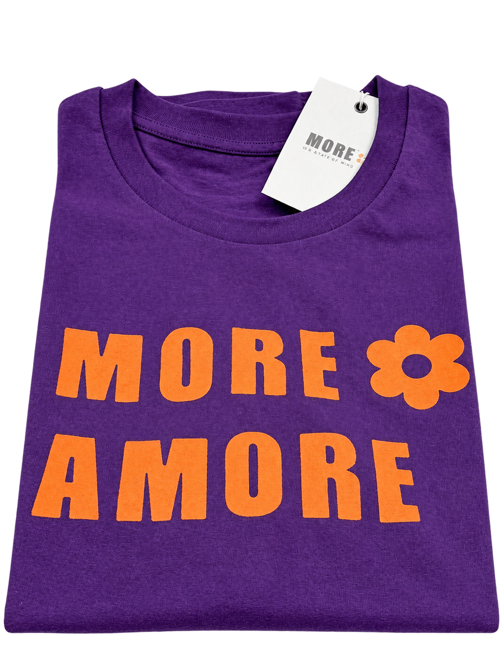MORE AMORE Deep Purple 2 OF 2 Unisex T-Shirt – Vorderseite mit orangefarbenem Print