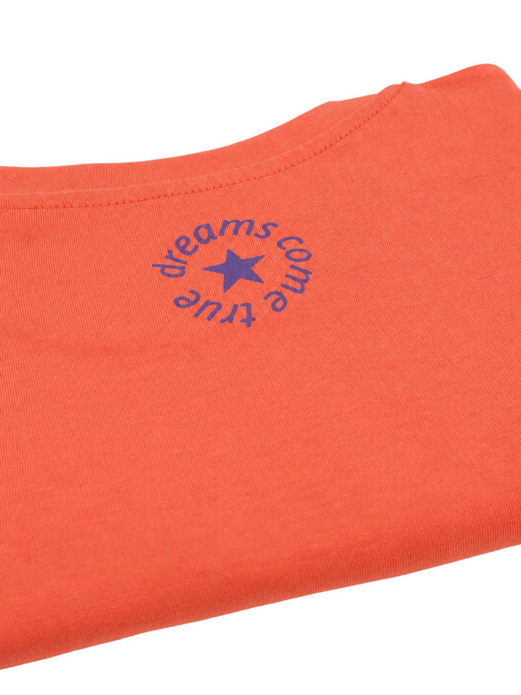MORE AMORE Fiesta Unisex T-Shirt – Detail des Purple Nackenprints