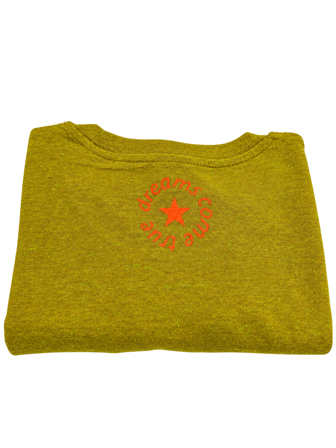 MORE AMORE Golden Olive ONE OF ONE T-Shirt – Rückseite mit orangefarbenem Nackenprint