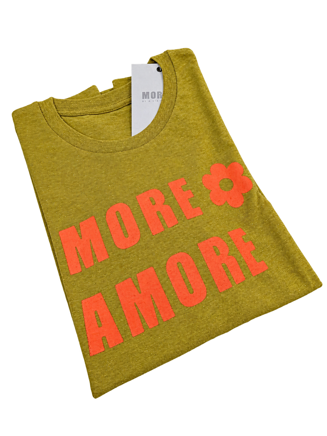 MORE AMORE Golden Olive ONE OF ONE T-Shirt – schräge Vorderansicht
