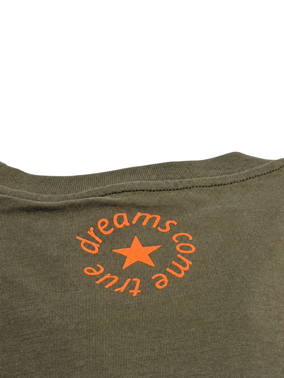MORE AMORE Khaki Unisex T-Shirt – Nackenprint Detail
