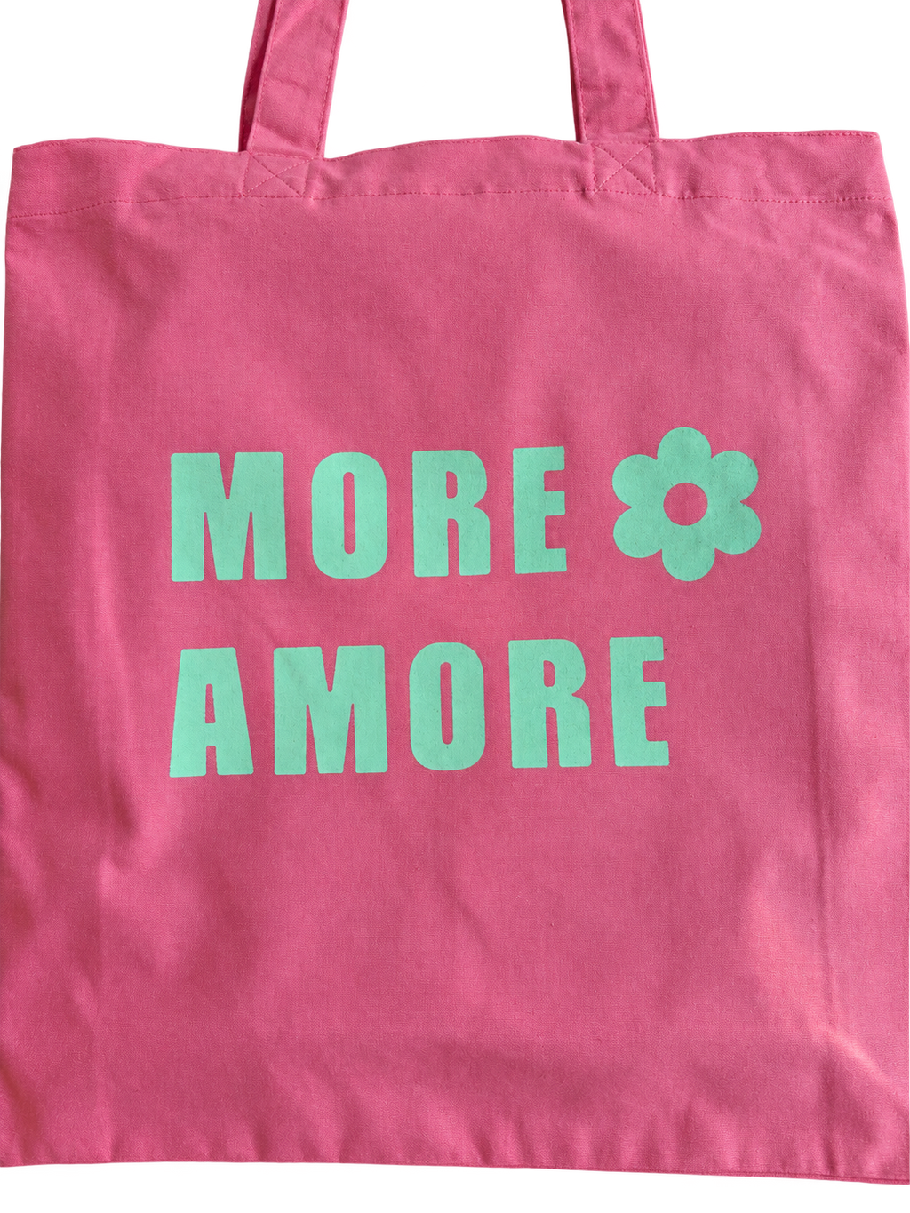 MORE AMORE Mid Tote Bag Bubble Pink Mint – handgedruckter Frontprint freigestellt