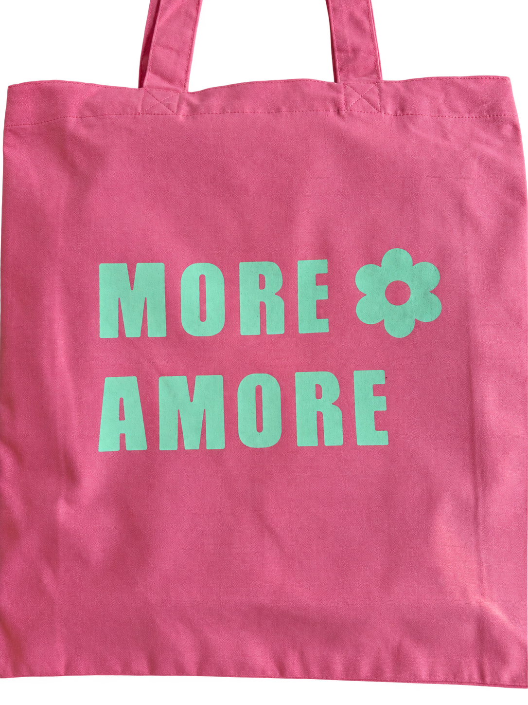 MORE AMORE Mid Tote Bag Bubble Pink Mint – handgedruckter Frontprint freigestellt