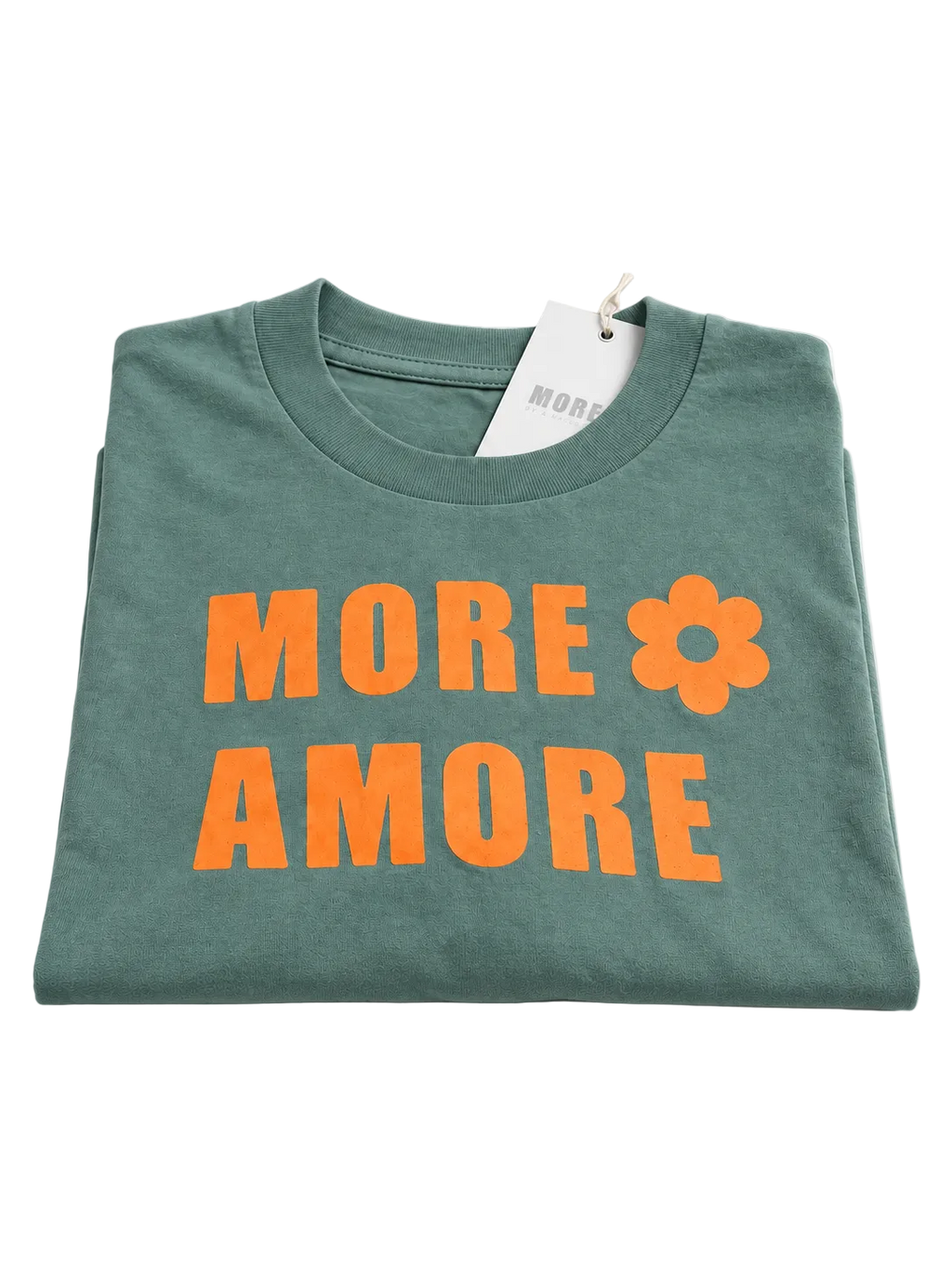 MORE AMORE Muted Sage Cropped T-Shirt – gefaltete Vorderansicht