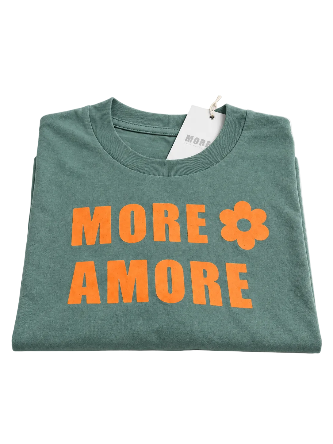MORE AMORE Muted Sage Cropped T-Shirt – gefaltete Vorderansicht