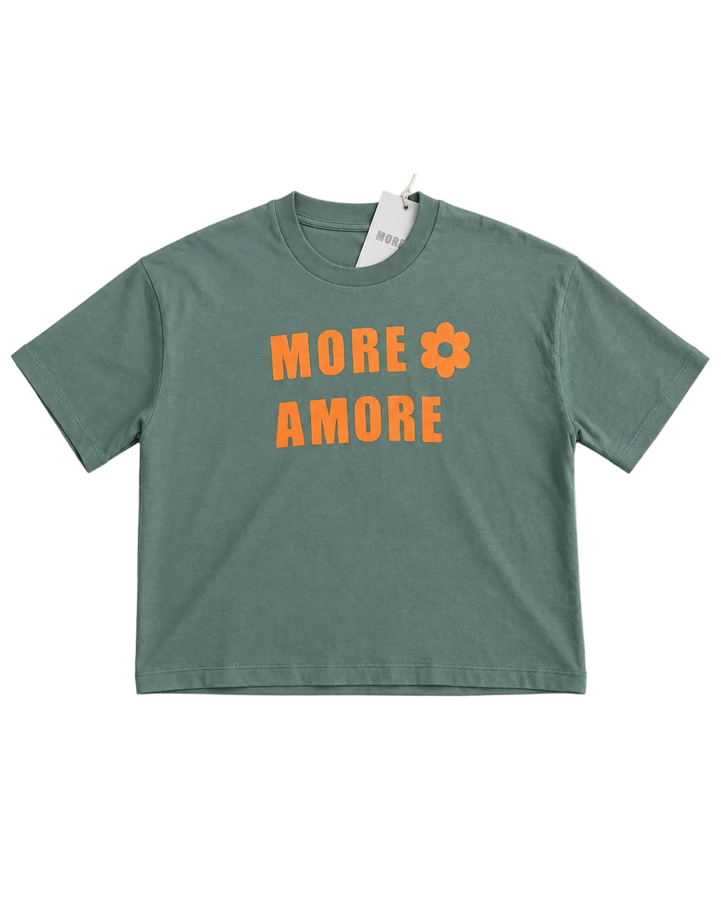 MORE AMORE Muted Sage Cropped T-Shirt – offene Vorderansicht
