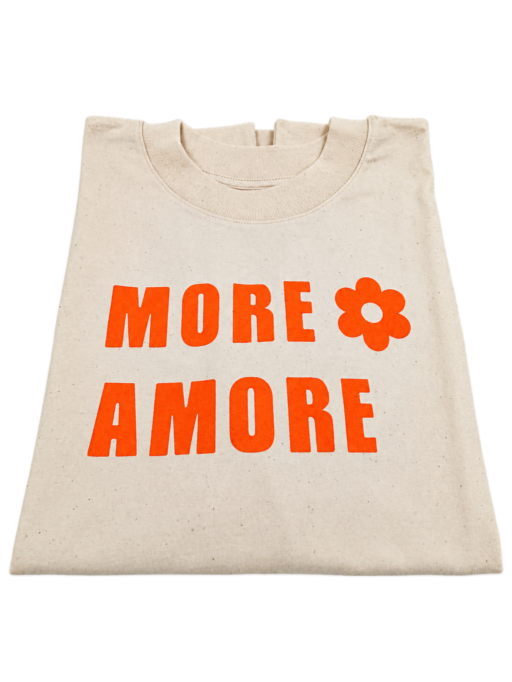 MORE AMORE Natural Raw Heavyweight Oversized T-Shirt – gefaltet, Frontprint Orange