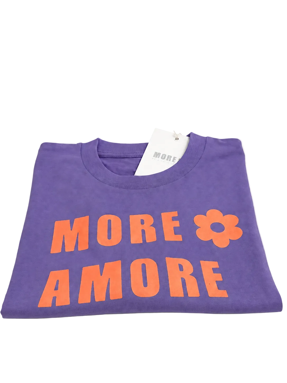 MORE AMORE Purple Cropped T-Shirt mit orangefarbenem Frontprint