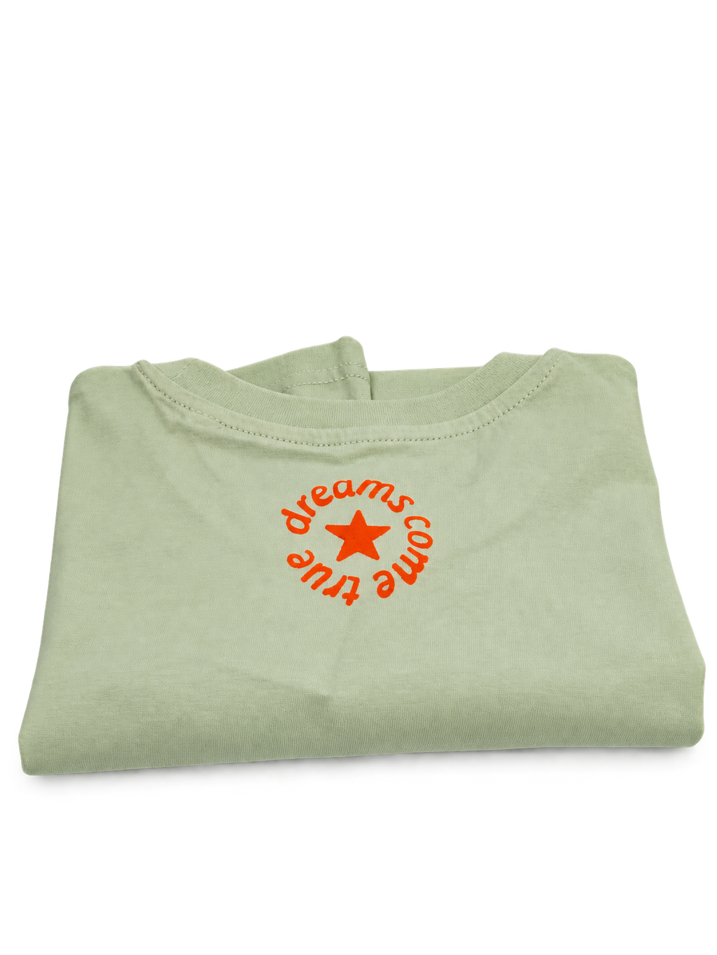 MORE AMORE Stem Green Unisex T-Shirt mit neonorangem Rückenprint – Rückansicht