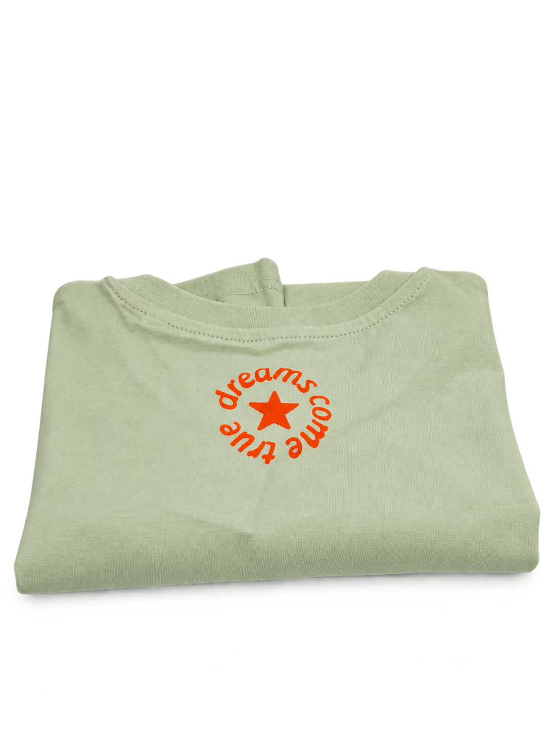 MORE AMORE Stem Green Unisex T-Shirt mit neonorangem Rückenprint – Rückansicht