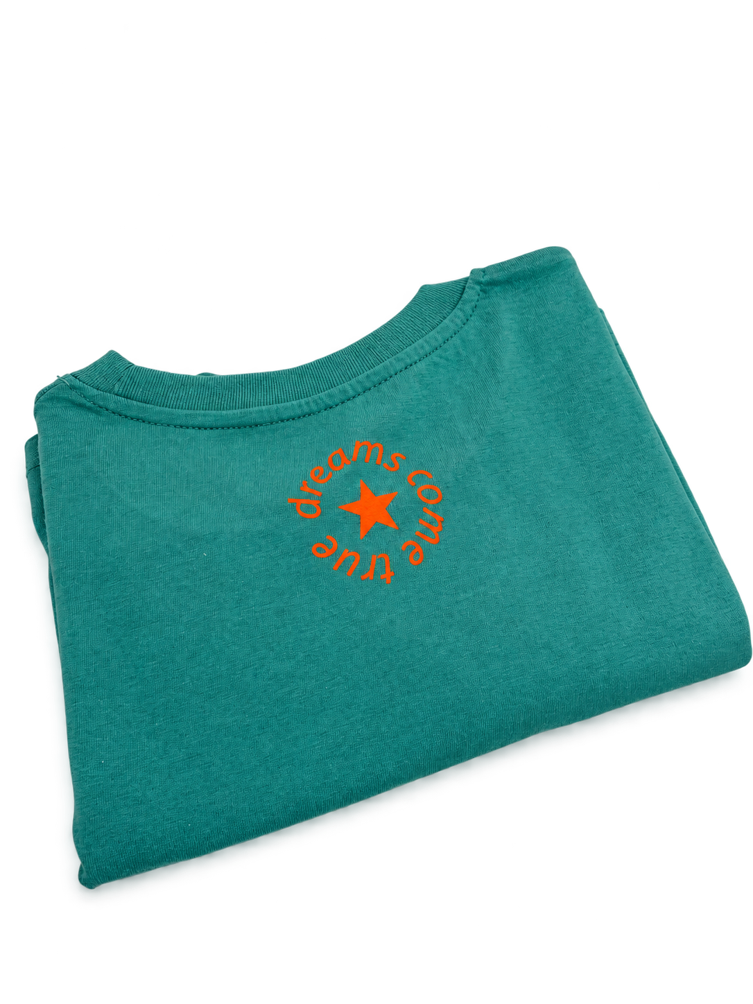 MORE AMORE Teal Monstera Unisex T-Shirt mit neonorangem Rückenprint – Rückansicht