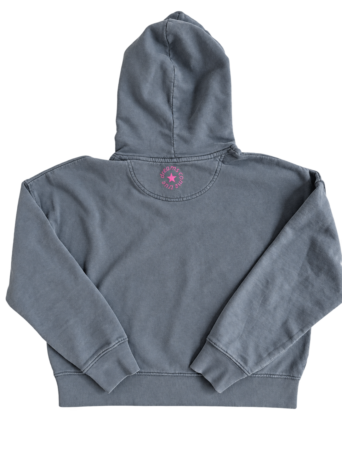 MORE AMORE Vintage Blue Pink Damen-Hoodie – Rückseite und Nackenprint