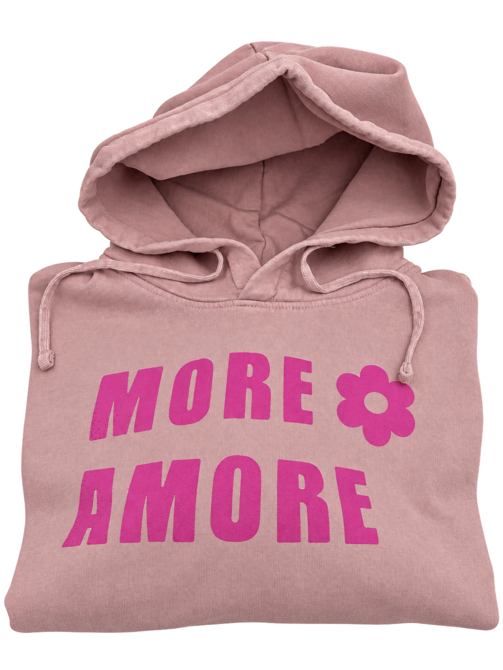 MORE AMORE Vintage Blush Pink Damen-Hoodie – gefaltete Vorderansicht