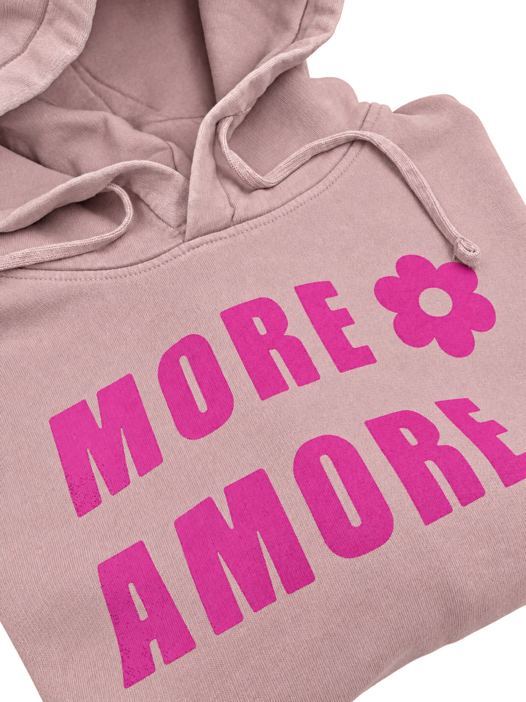 MORE AMORE Vintage Blush Pink Damen-Hoodie – Frontprint Detail