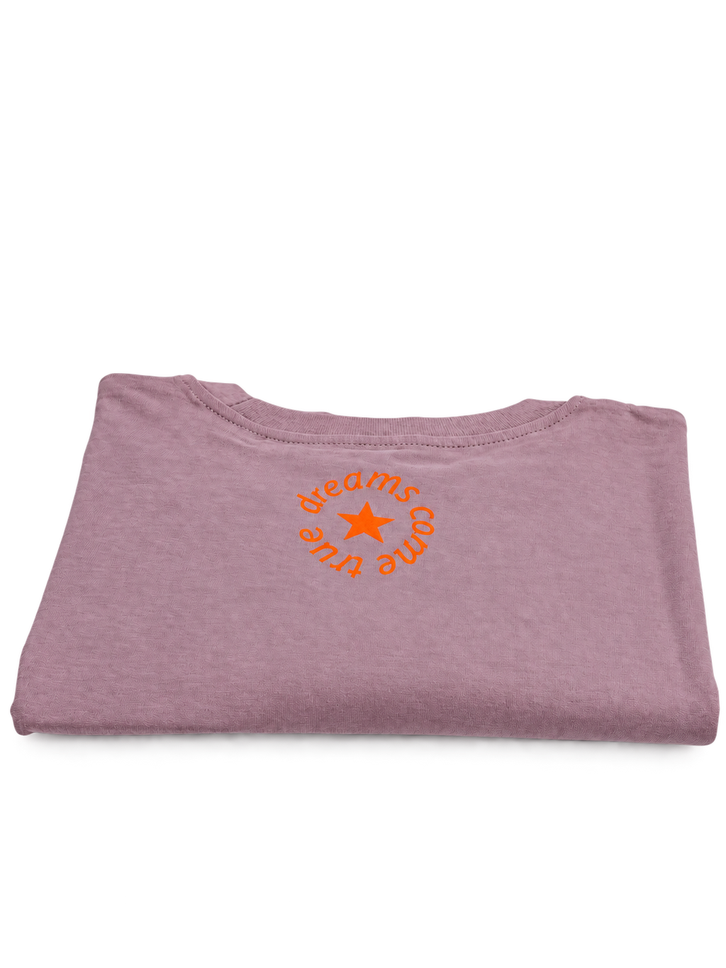 MORE AMORE Unisex T-Shirt in Vintage Mauve mit orangefarbenem Nackenprint – Rückansicht