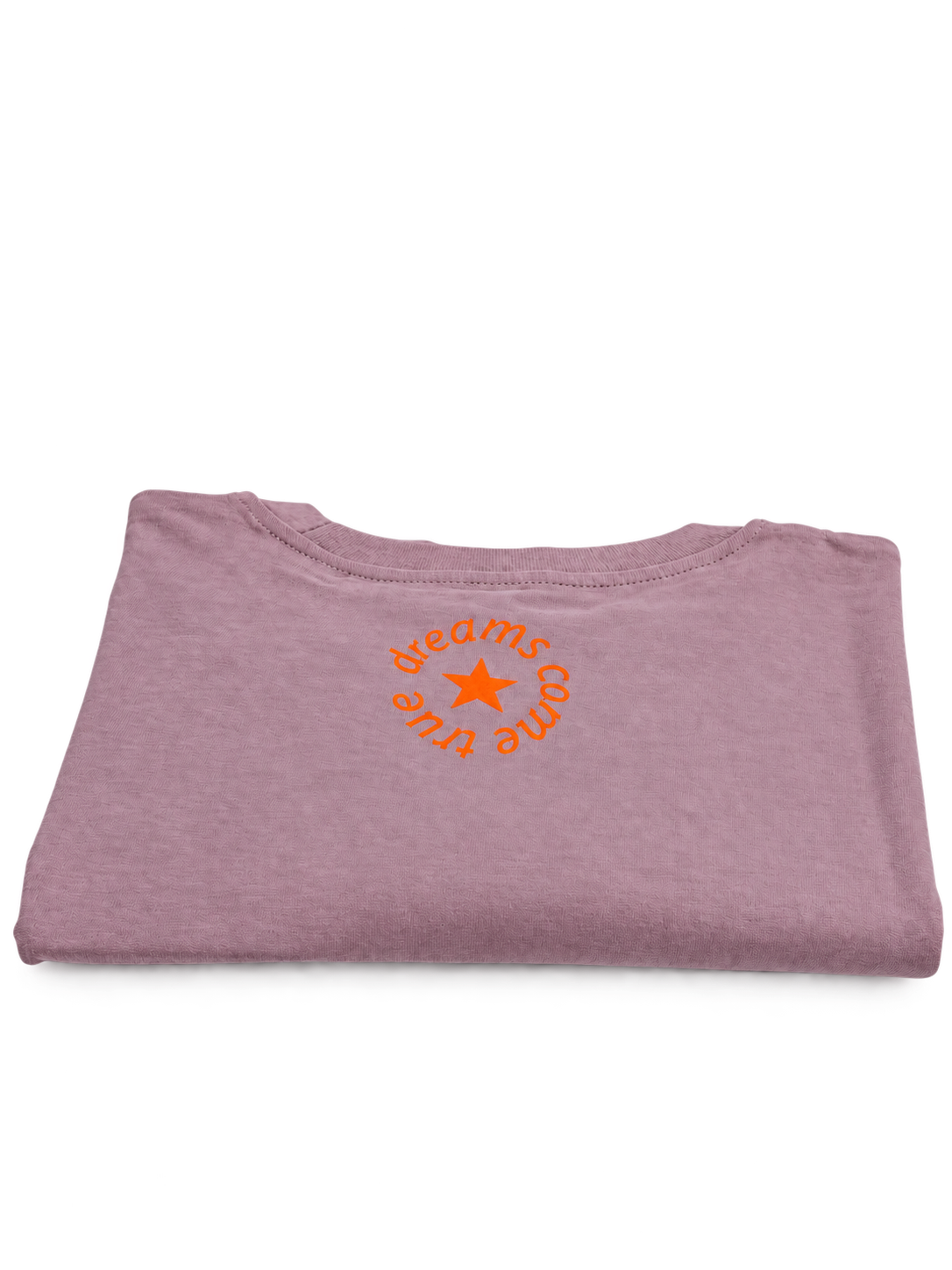 MORE AMORE Unisex T-Shirt in Vintage Mauve mit orangefarbenem Nackenprint – Rückansicht