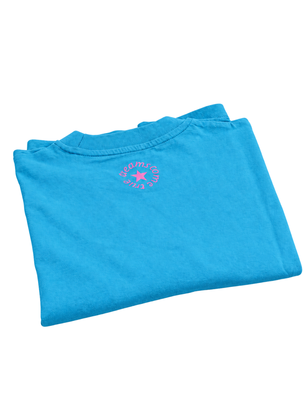 Rückseite des SUSANNE MORE AMORE Cropped T-Shirts in Aqua Blue mit Nackenprint – transparent