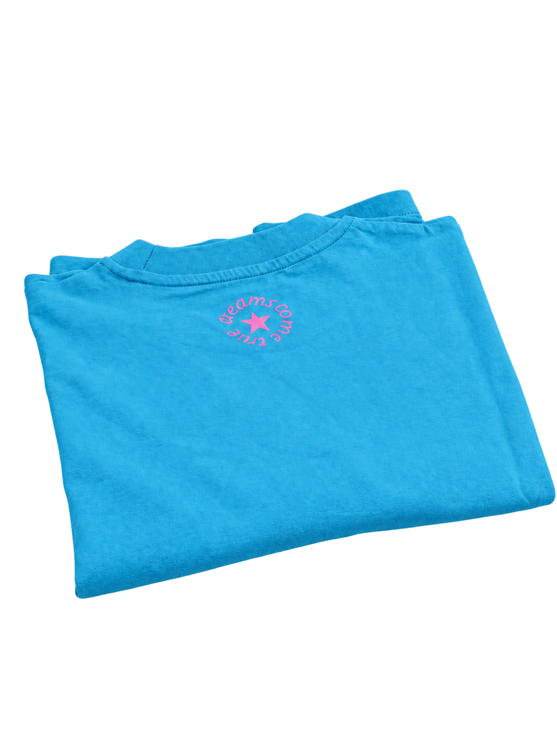 Rückseite des SUSANNE MORE AMORE Cropped T-Shirts in Aqua Blue mit Nackenprint – transparent